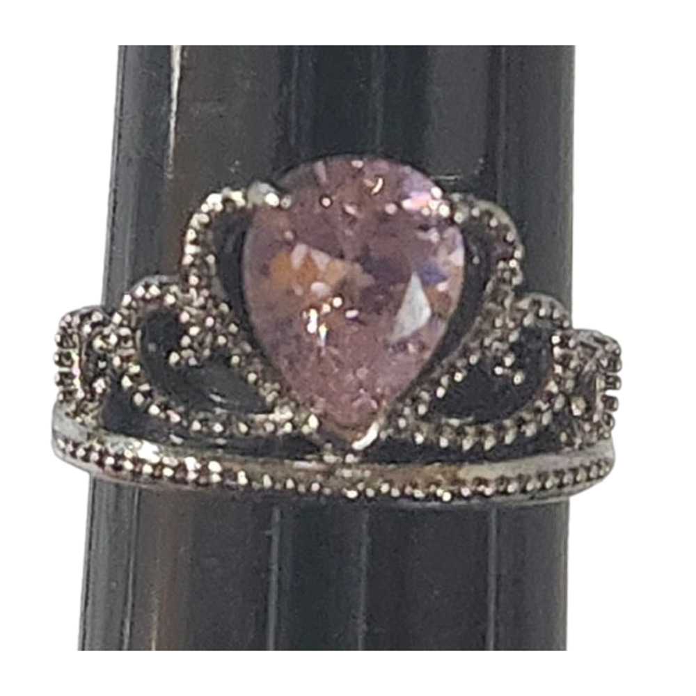 Sterling Silver Pink Crown Ring Size 9
